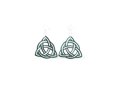 teal trinity knot wood earrings