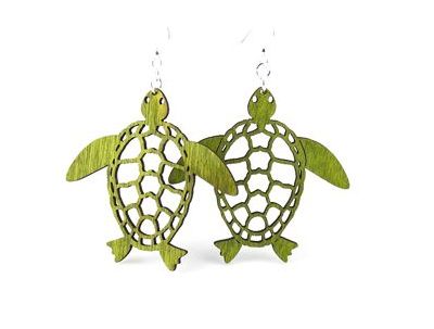 green sea turtle wood earrings