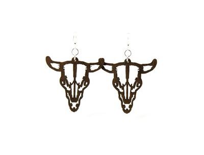 Brown steer skull wood earrings