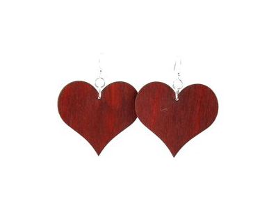 red large solid heart wood earrings