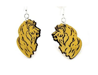 detailed lion wood earrings
