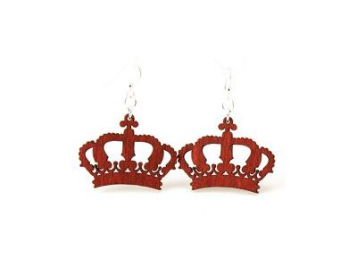 Cherry red crown wood earrings