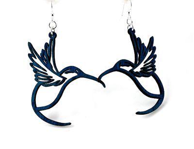 Royal Blue Hummingbird wood earrings