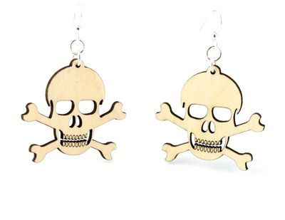 Natural wood skull and crossbone earrings