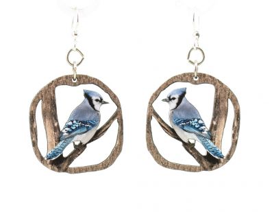 blue jay wood earrings