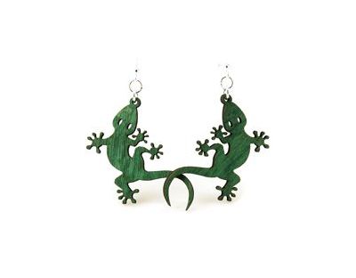 Green gecko wood earrings