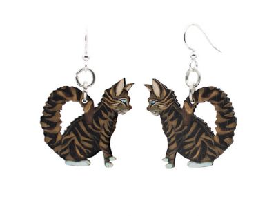 Tabby Cat Wooden EARRINGS #1645