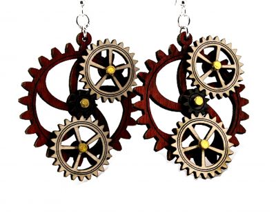 kinetic gear wood earrings