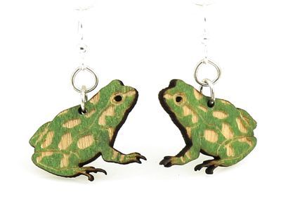 Green Frog Wood Earrings