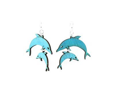 Aqua Marine Dolphin Wood Earrings