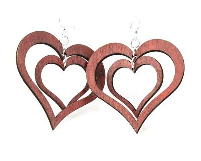 double heart wood earrings