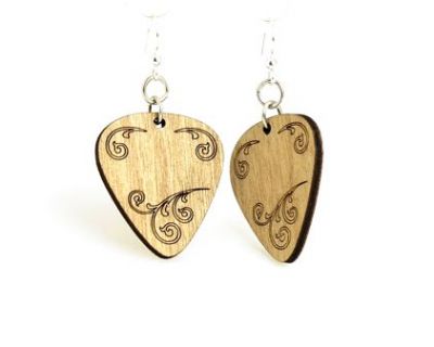 tan guitar pick wood earrings