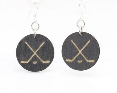 hockey puck wood earrings