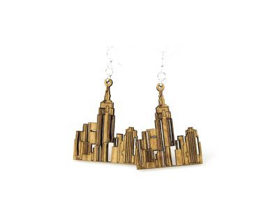 Tan ny cityscape wood earrings