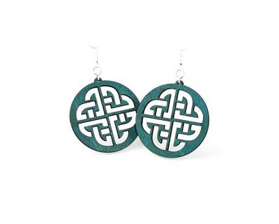 Teal celtic sign wood earrings