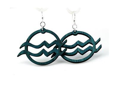 teal Aquarius wood earrings