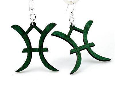 teal pisces wood earrings