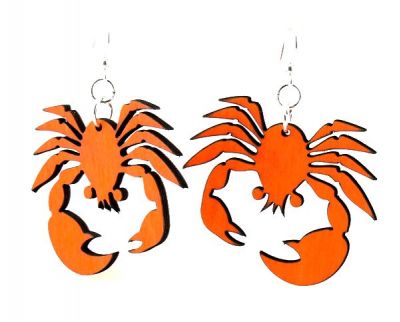 Tangerine crab wood earrings