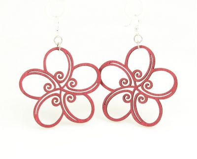 wine geo flower wood earrings