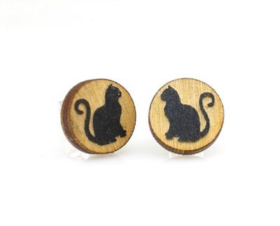 Cat stud wood earrings