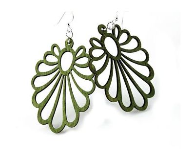 green large flower wood earrings