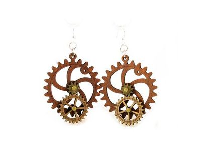 kinetic gear wood earrings