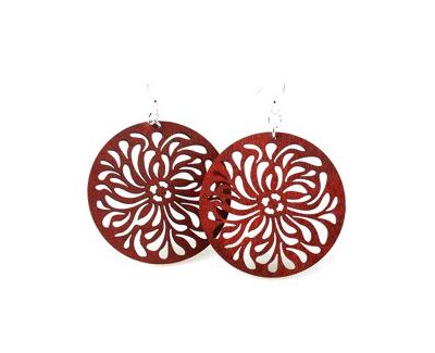 Cherry red raindrop circle earrings