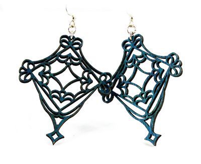 blue fretwork wood earrings