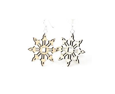 natural wood falling snowflake wood earrings
