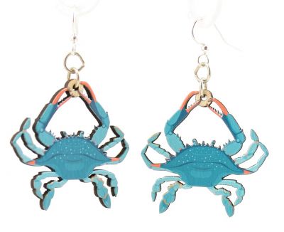 blue crab wood earrings