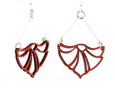 red fan flame wood earrings