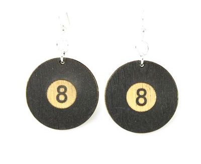 8 ball wood earrings