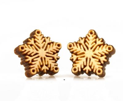 snowflake stud wood earrings