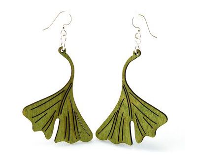 Apple green ginkgo leaf wood earrings