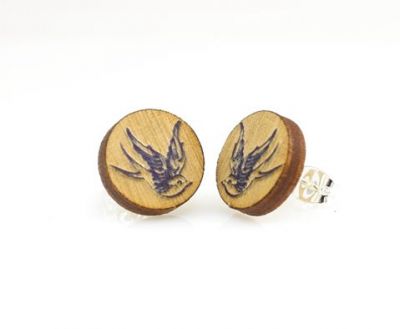 sparrow stud wood earrings