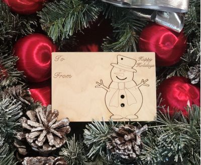 Snowman Holiday Ornament Card in Natural Wood