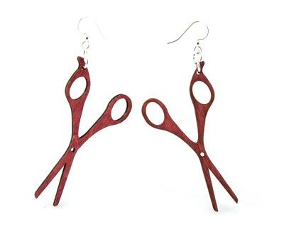 Red hair stylist scissor wood earrings