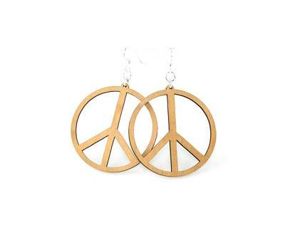 tan large peace sign wood earrings