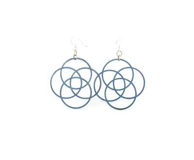 aqua marine four circle wood earrings