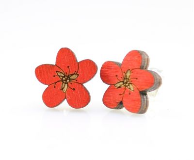 Cherry blossom stud wood earrings