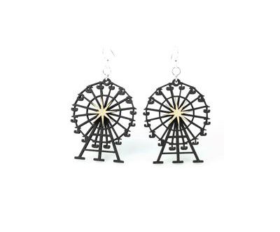 black satin ferris wheel wood earrings