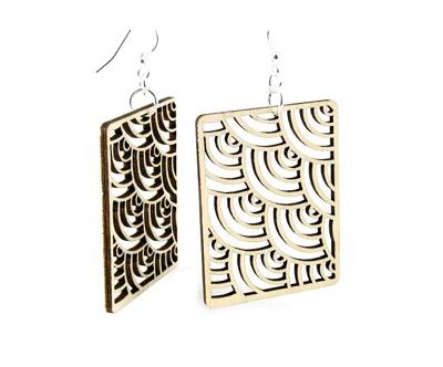 tan modern square wood earrings