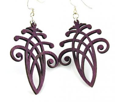 Purple acorn wood earrings