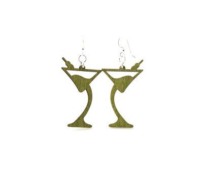 martini wood earrings