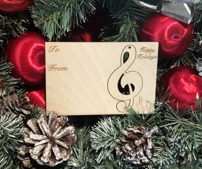 Music Note Holiday Ornament Card in Natural Wood