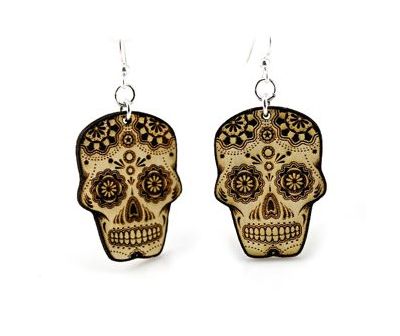 sugar skull wood earrings