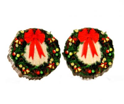 christmas wreath stud wood earrings