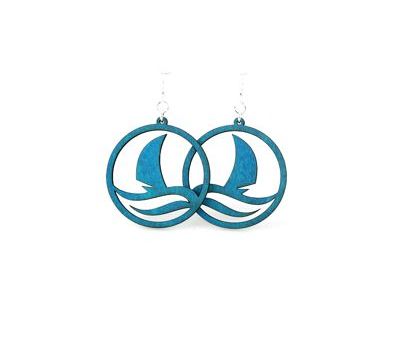 aqua marine boat in a storm wood earrings