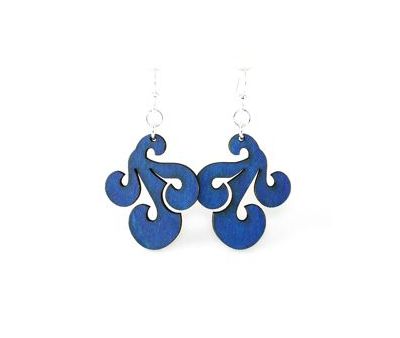 royal blue tri wave wood earrings
