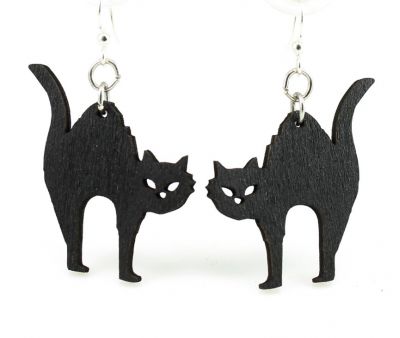 halloween cat wood earrings